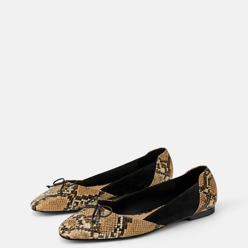 zara ballet flats faux snake animal print new